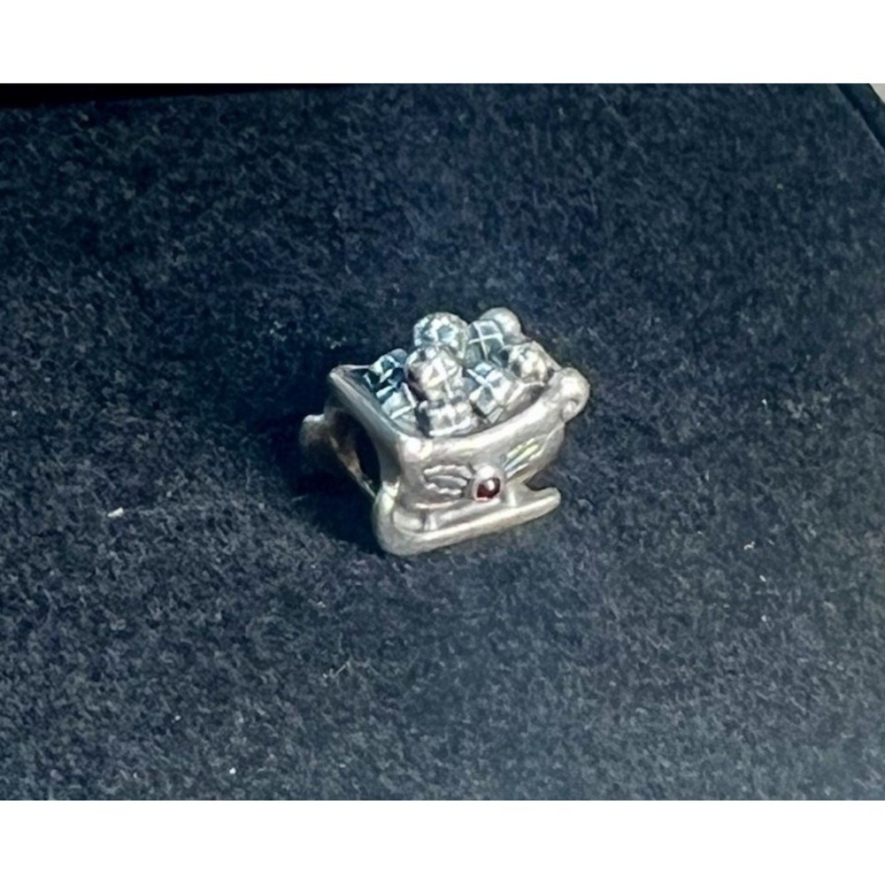 Pandora Sterling Silver 925 ALE SANTA'S SLEIGH Charm w/Garnet 790562GA - Retired